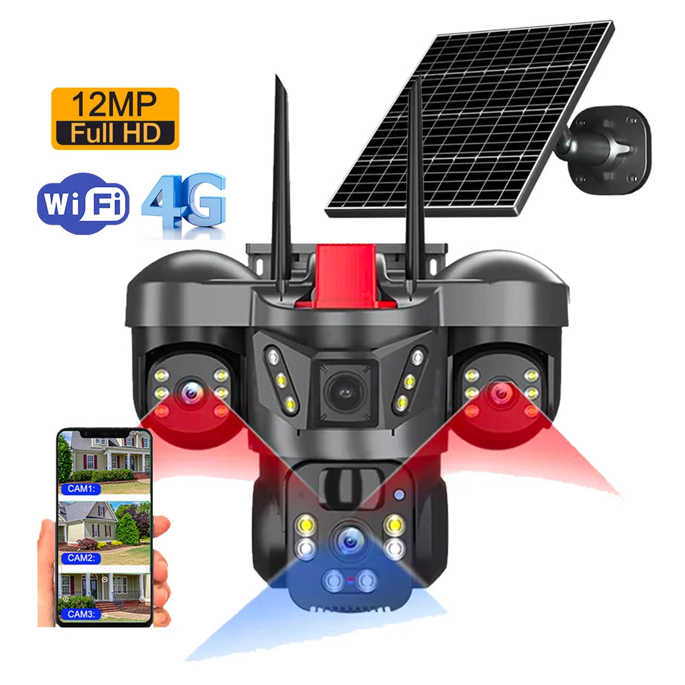 DKR - Caméra de Surveillance Solaire 4G Intelligente : à 03 objectifs