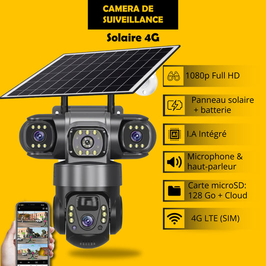 DJAM - Caméra de Surveillance Solaire 4G Intelligente : à 03 objectifs